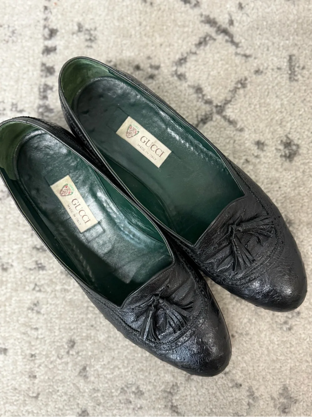 Vintage Ostrich Leather Mens Gucci Tassel Loafers